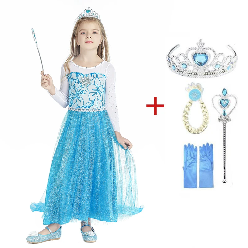 Girls Dress Princess Costume Kids Clothes Elsa Girls Dress Princess Dresses Elza Teenagers Dresses For Kids Children Clothing Anna Elsa Party Snow Queen Cosplay Costumes
