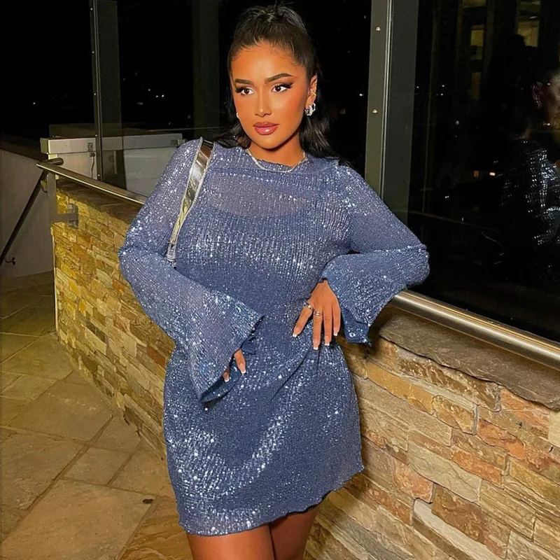 

Bright Silk Mini Wrap Dress Women Sheer Sexy Club Outfit 2023 New Arrival Female Street Clothing Party Luxury One Piece Dress