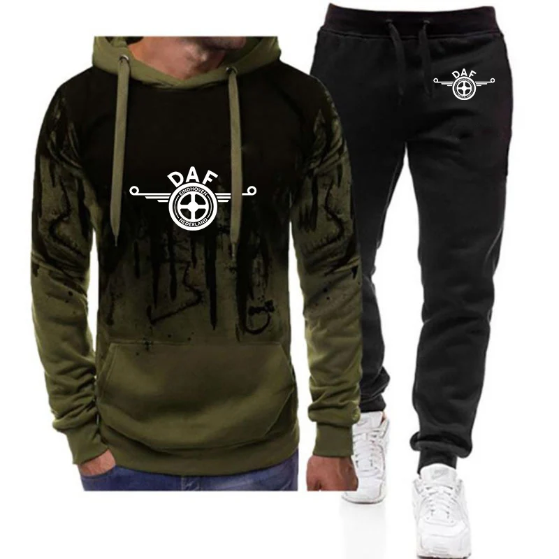DAF Truck Logo 2024 Men's New Tracksuits Gradient Color Hooded Hoodie + Casual Printing Sweatpant Harajuku Sportwear Suits 5