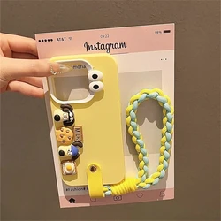 3D Cute Sausage Dog Cartoon Toy Phone Case with Hand Strap - Soft Cover for iPhone 16 Pro (Yellow)