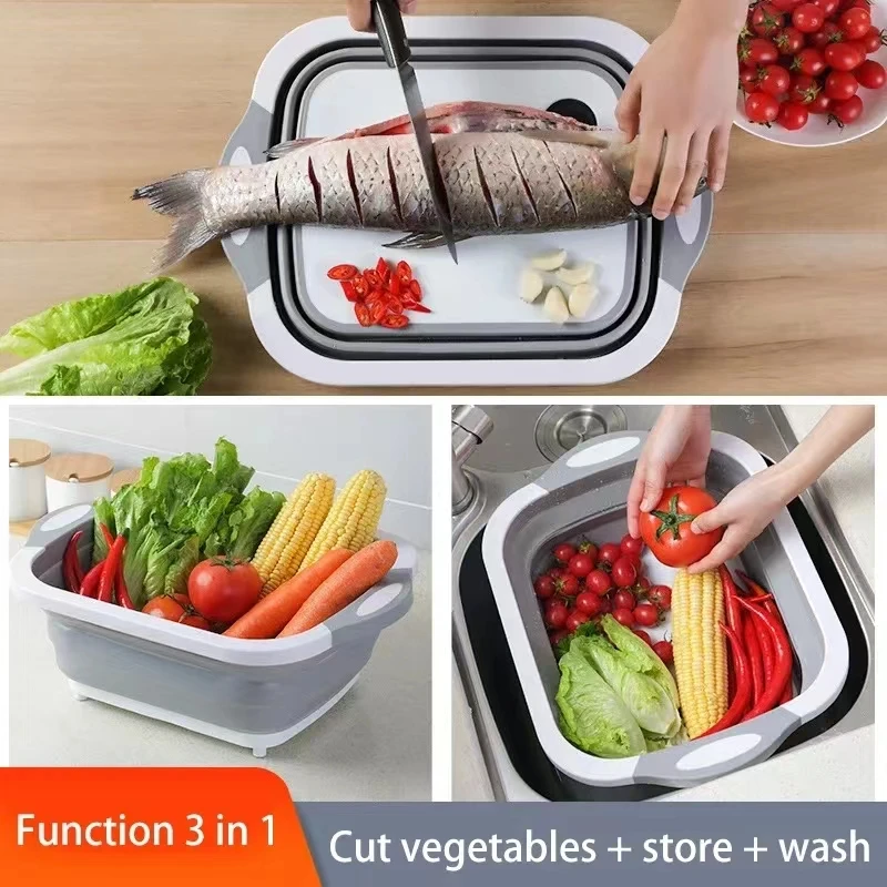 Folding Wash Basin Collapsible Wash Basin Foldable Wash Basin Folding Cutting Board Dual-purpose Household Washing Basin Non-slip Multi-functional Plastic