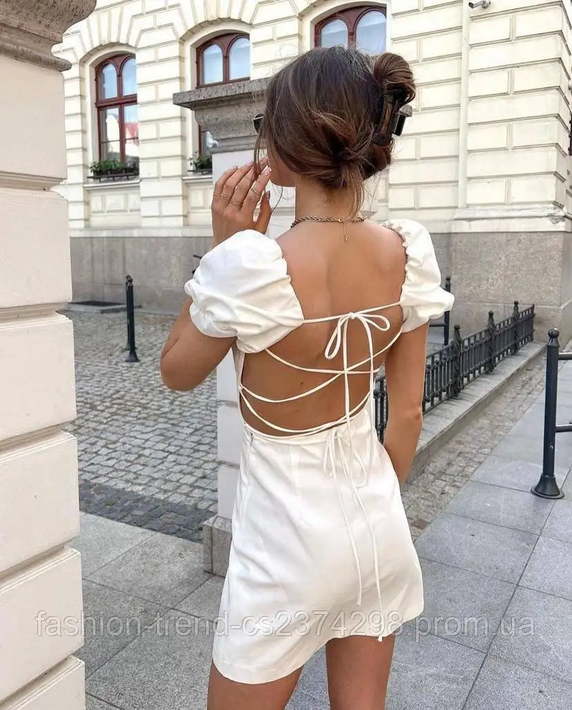 

Sexy Backless Square Collar Puff Sleeve French Style Women Dress Back Cross Strap Pink Color Sweet 2023 New Arrivals