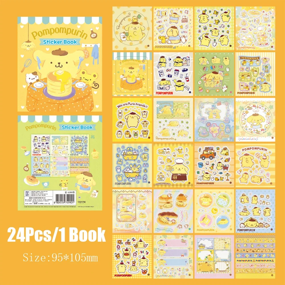 Sanrio Hello Kitty Stickers Book 24 Pcs Hand Account Material Sticker Kuromi Cinnamoroll Cartoon Girl Decal Decorative Toys my account
