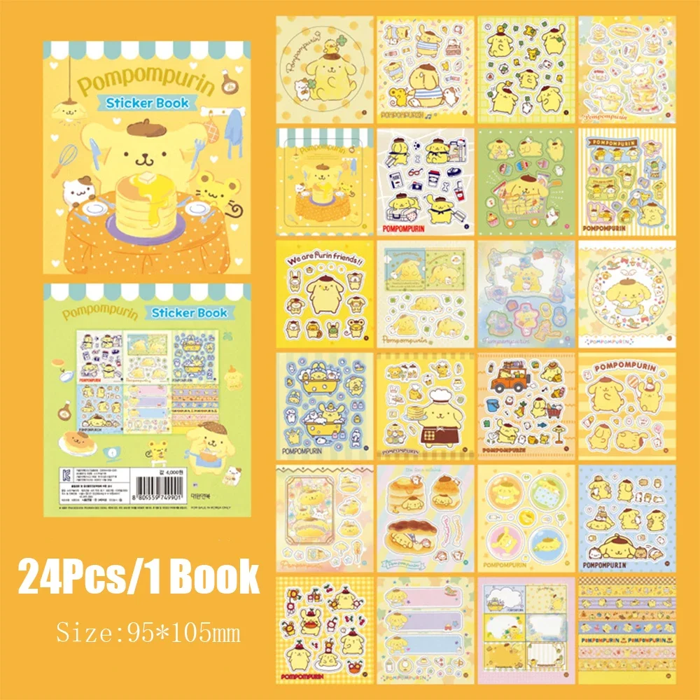 Sanrio Hello Kitty Stickers Book 24 Pcs Hand Account Material Sticker Kuromi Cinnamoroll Cartoon Girl Decal Decorative Toys 10 rolls of sanrio hand account material decorative stickers melody cinnamon dog kulomi tape sticker diy toy gift