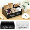 Wooden Coffee Rack Coffee Bar Organizer 5 Compartments Coffee Bar Accessories Vintage Coffee Storage Station Coffee Pods Holder 1