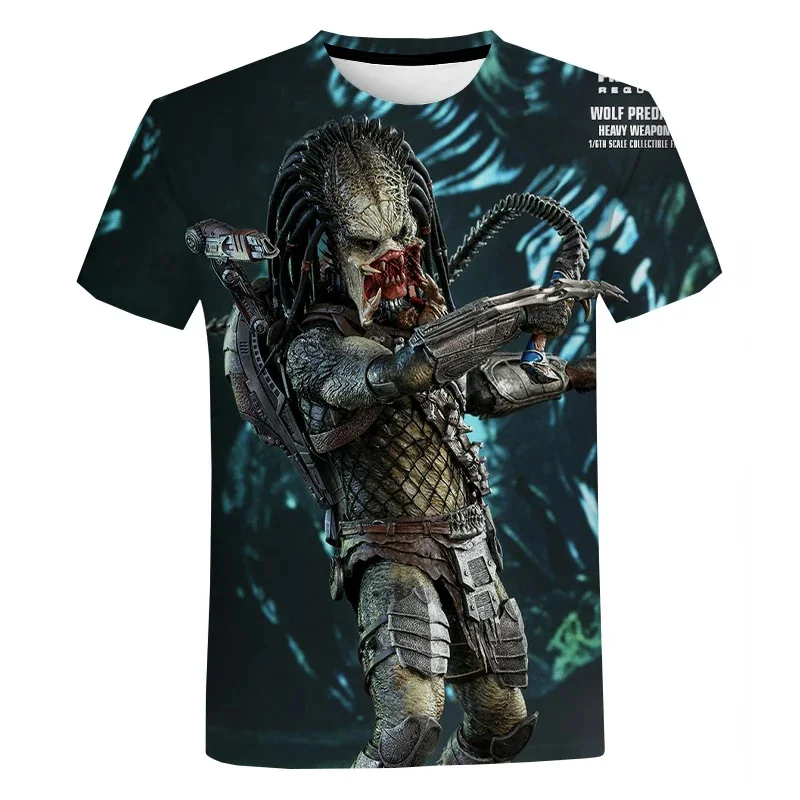 

New Pop 3D Horror Movie Predator Printed T Shirt For Men Kids Fashion Cool Streetwear Short Sleeves Summer Quick Dry Tee Shirts