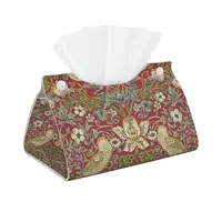 Custom William Morris Strawberry Thief Red Box Cover PU Leather Rectangular Floral Textile Pattern Facial Tissues Holder for 1