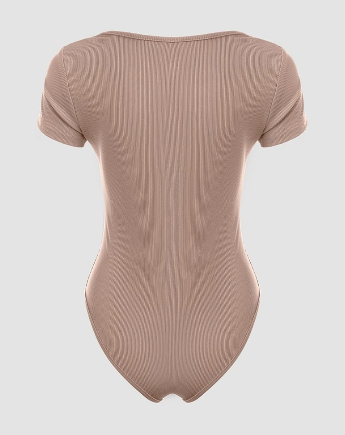 Square Necked Shoulder Short Sleeved Solid Color Ribbed Jumpsuit for Women's Summer New Casual Fashion Summer Clothing