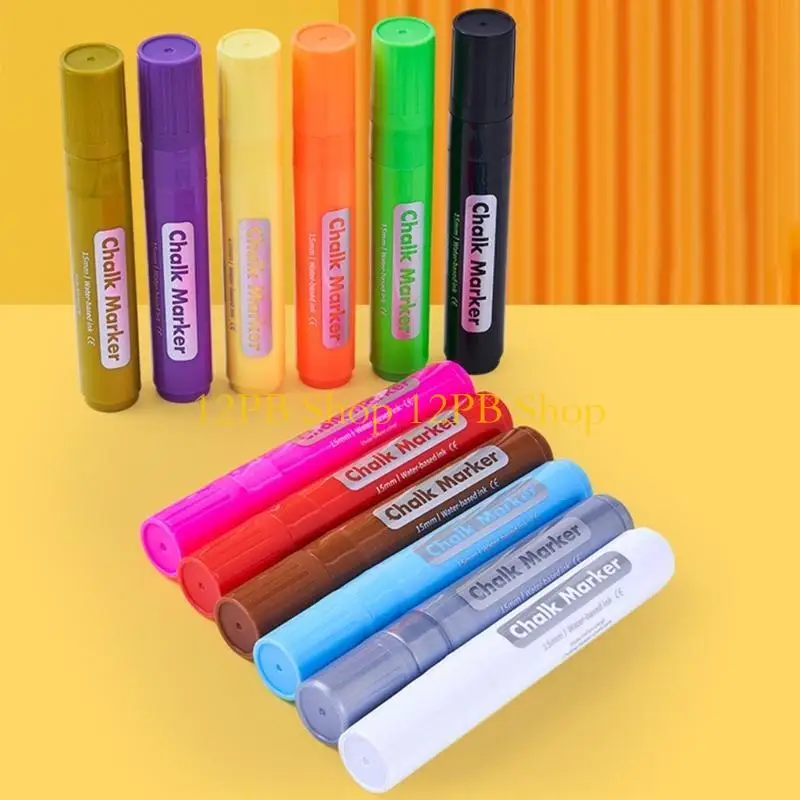 12pb 지울 수있는 액체 초크 마커 15mm 평면 정사각형 팁 색깔 액체 분필 펜