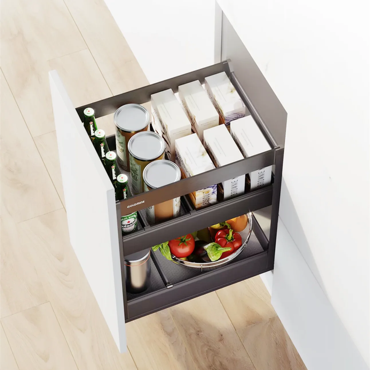 Goldmine Pull Out Basket Houseware 2-Tier Spice Rack Slide Out Storage Basket Drawer Organizer Cabinet Accessory