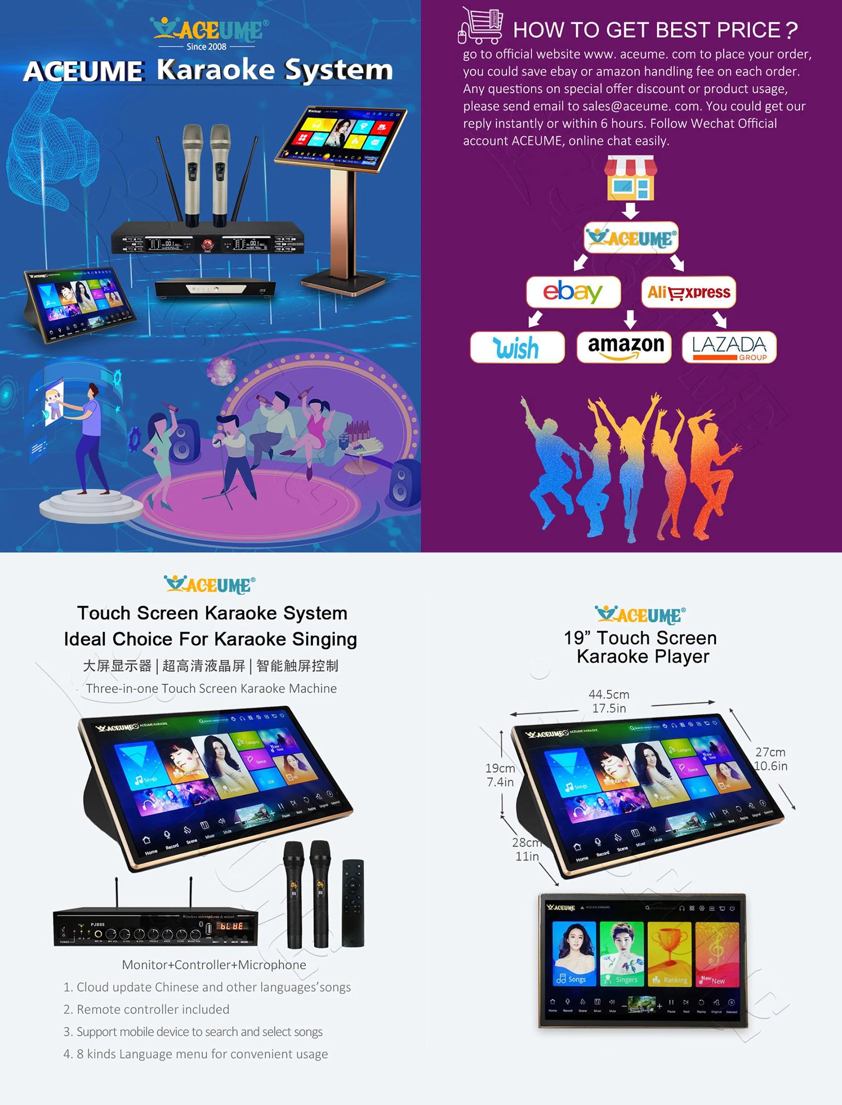 DSKM84-5TB HDD 89K Chinese English Vienamese Cantonese TaiwaneseSongs 19" Desktop Touch Screen Karaoke Player Free MIC Include