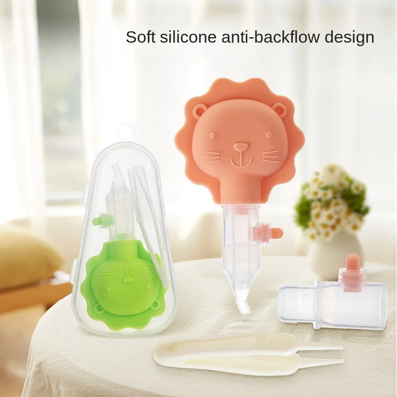 Baby Cartoon Nasal Aspirator Tweezer Set Get Storage Box Soft Silicone Children Anti-Backflow Nasal Aspirator Baby Health Care