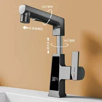 ก๊อกน้ำแบบดิจิตอลพร้อมเซ็นเซอร์อุณหภูมิอัจฉริยะ ก๊อกน้ำทองเหลืองสำหรับอ่างล้างหน้า หมุนยกได้ ผสมน้ำร้อนน้ำเย็น 2