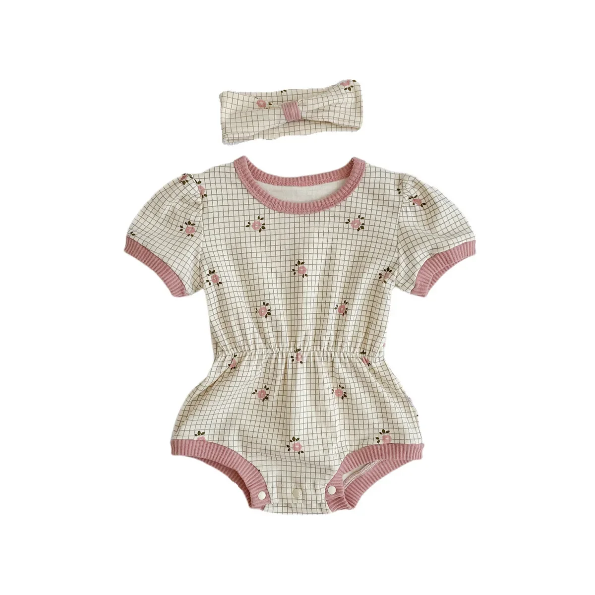 Children's Summer Korean Style Cotton Short Sleeve Waist-Fitted Romper Baby Boys Cute Crawling Clothes Women's Children's Climbi