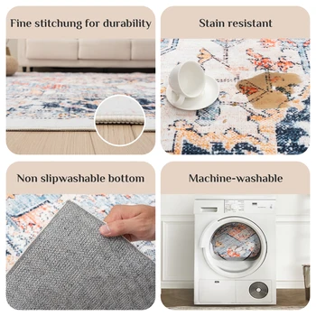 Orhopui vintage boho design, washable area rugs non-slip rugs for living room bedroom traditional woven rugs stain resistant 6