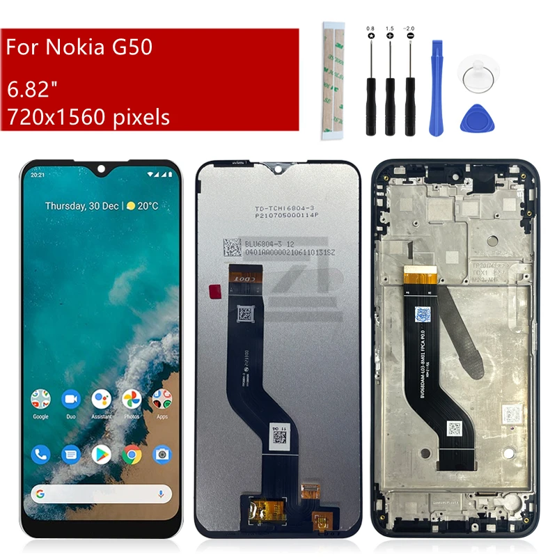 노키아 G50 디스플레이용 LCD 터치 스크린 디지타이저 어셈블리, TA-1390 TA-1370 디스플레이, 프레임 교체 수리 부품 포함, 6.82 인치