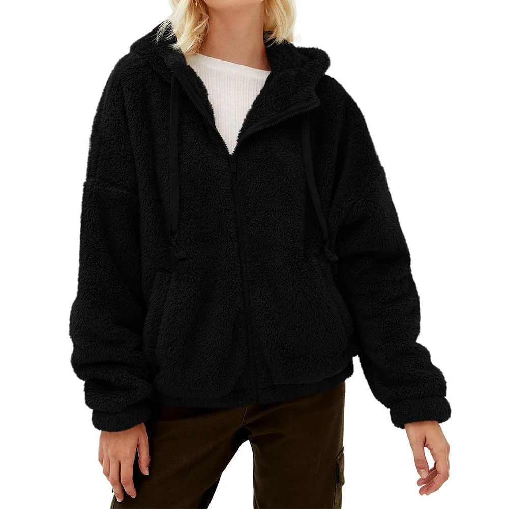

Women's Casual Loose Fit Hooded Sweatshirt Jacket Plush Coat with Pockets Autumn and Winter Fashion S XXXL Size