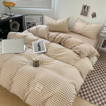 Japanese Style Check Duvet Cover Set – Soft Washed Quilt Cover & Pillowcase Bedding Set 1