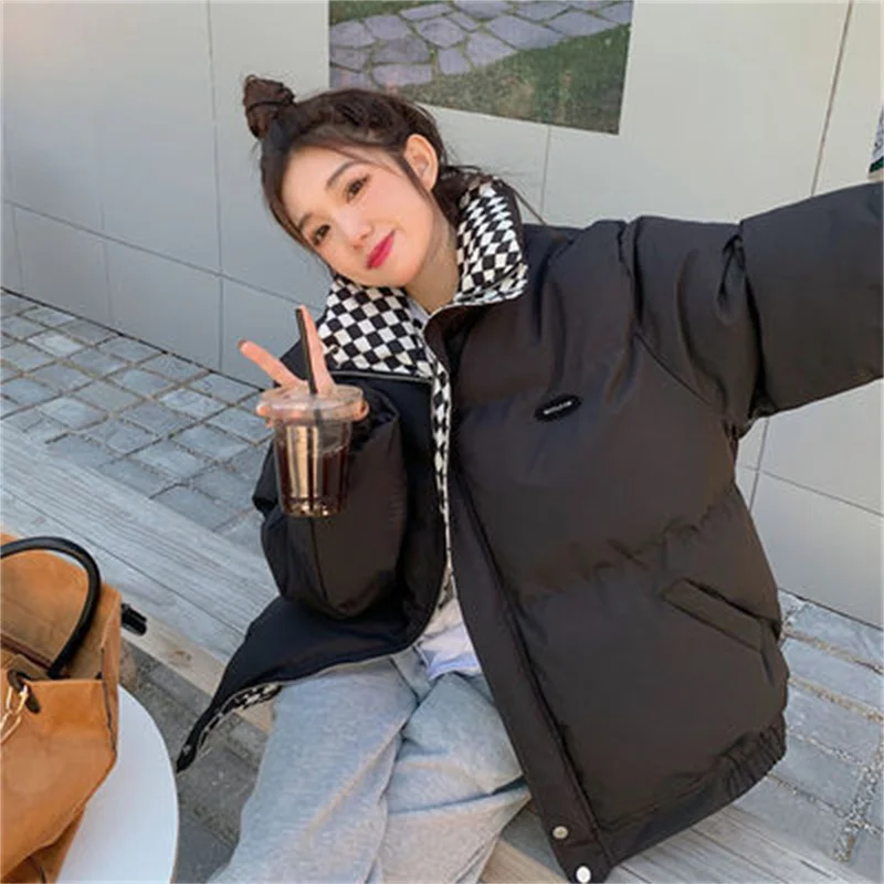 2022 Winter New Down Padded Coat Female BF Style Loose Stand-up Collar Short Padded Jacket Korean Version Thickened Bread Jacket