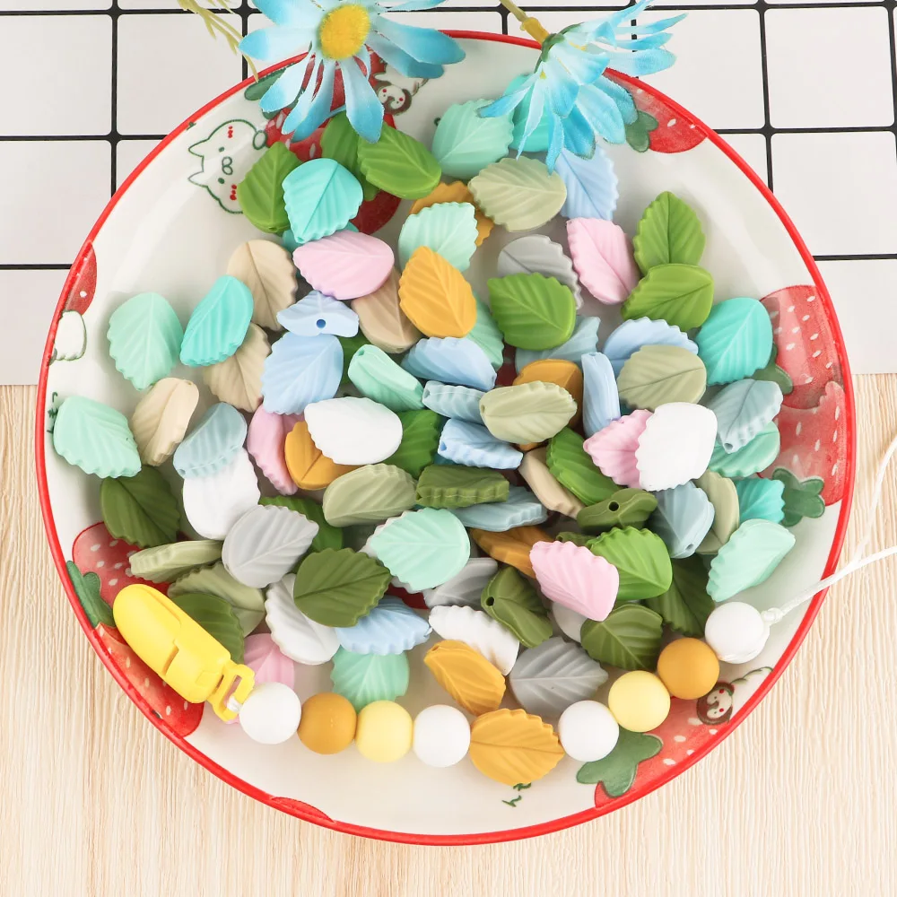 Kovict 10Pcs Silicone Leaf Beads Loose Bead Food Grade Baby Teething Bead DIY Necklace Baby Pacifier Chain Accessories 10 S50a79683d41b40aa8f5e557c66ef99d5O