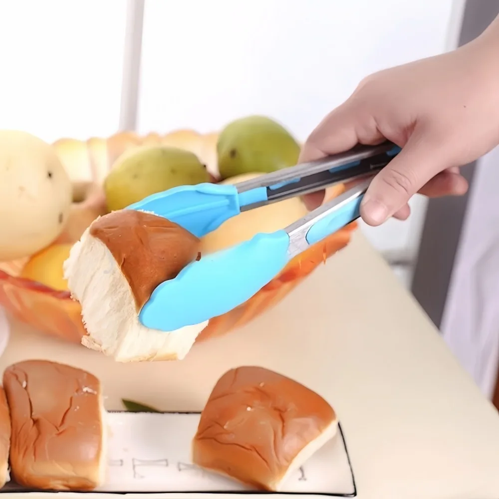 Food Tongs Anti Slip Cooking Serving Tongs Stainless Steel Food Clip Bread Salad Tong Heat-Resistant Barbecue Clips Kitchen Cooking Tool
