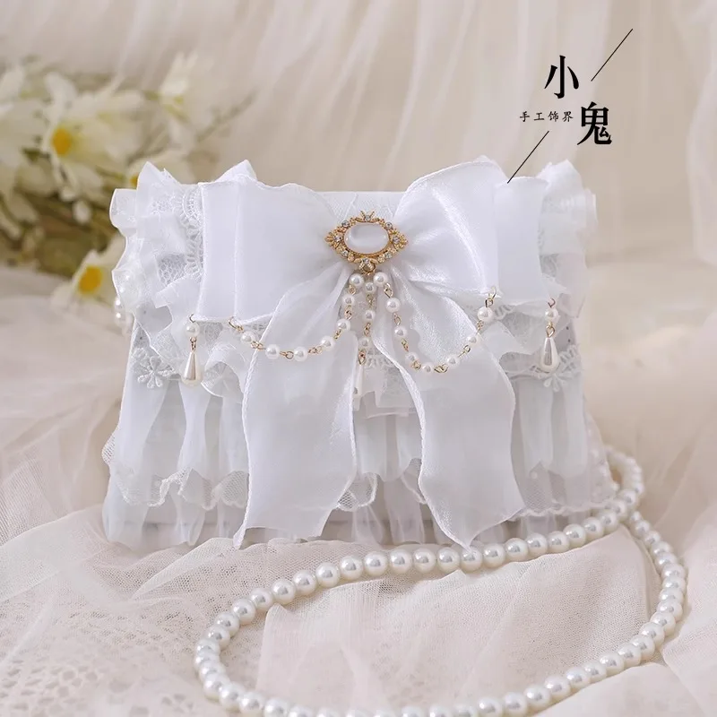 

Lolita Bow Lace Shoulder Bag for Girl Pearl Jk Kawaii New Trend Purse Gentle Female Top-handle bags Designer Crossbody Bag