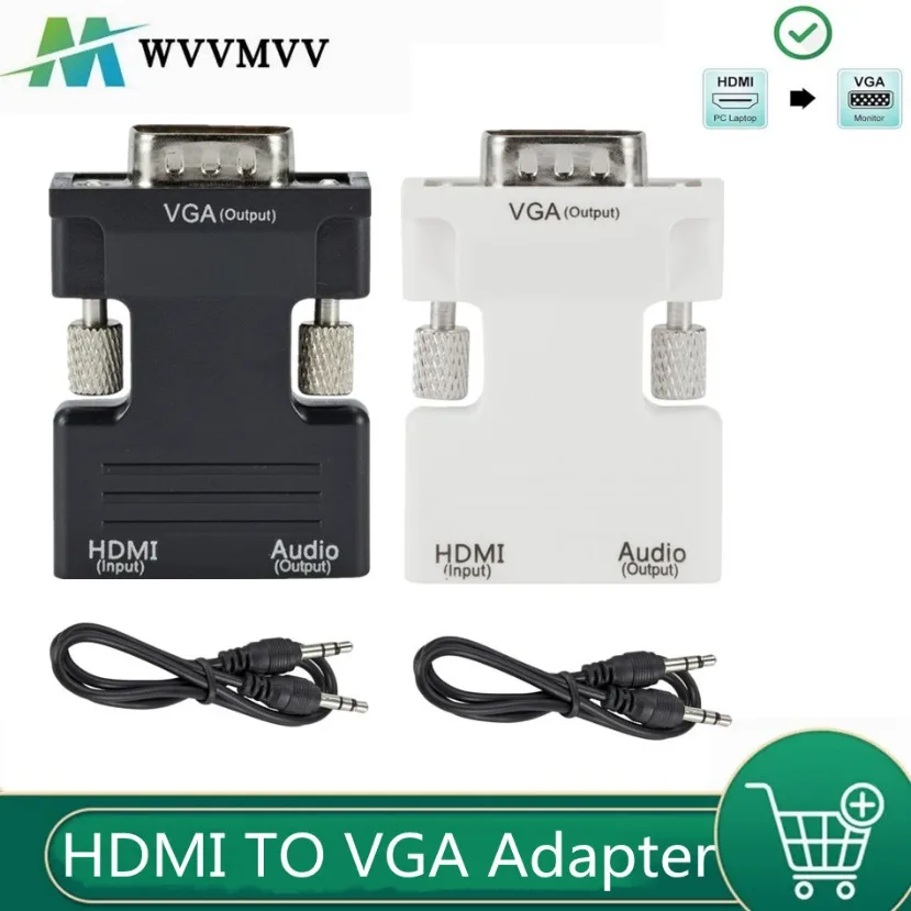 HDMI-compatible Female To VGA Male Converter with 3.5mm Audio Cable for PS4 Monitor Projector PC Laptop 1080P HD To VGA Adapt