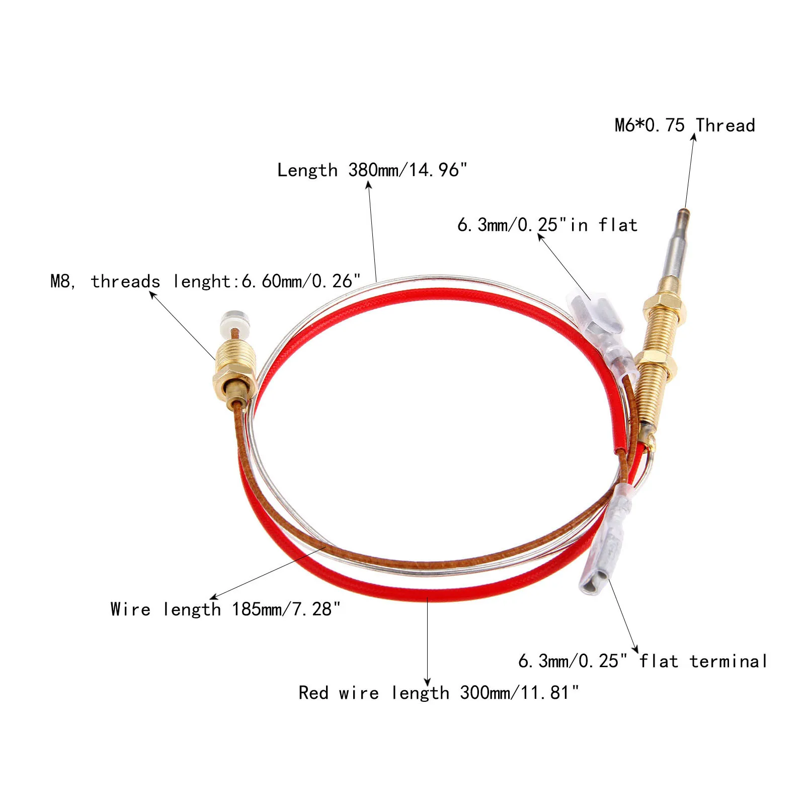 Outdoor Heater Thermocouple for Gas Patio Heater for BBQ Grill Fire Pit Fireplace Hose Connection M6*0.75 Head M8*1 End