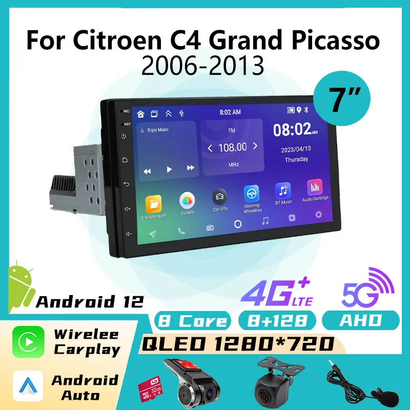 Autoradio Android Da 7 Pollici Per Citroen C4 Grand Picasso 2006-2013 1 Din Carplay Navigazione Gps Lettore Video Multimediale Unità Principale