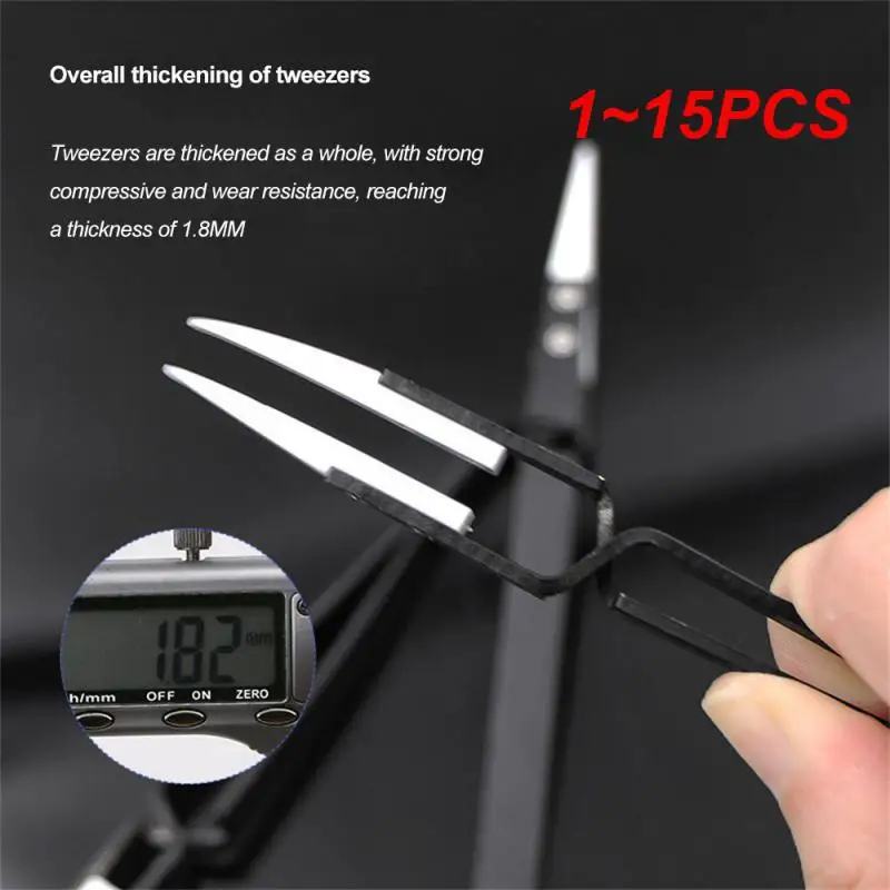 

1~15PCS Reverse Tweezers Black Stainless Steel Handle White Ceramic Precision Cigarette Anti-Static Electronic Reverse Tweezers