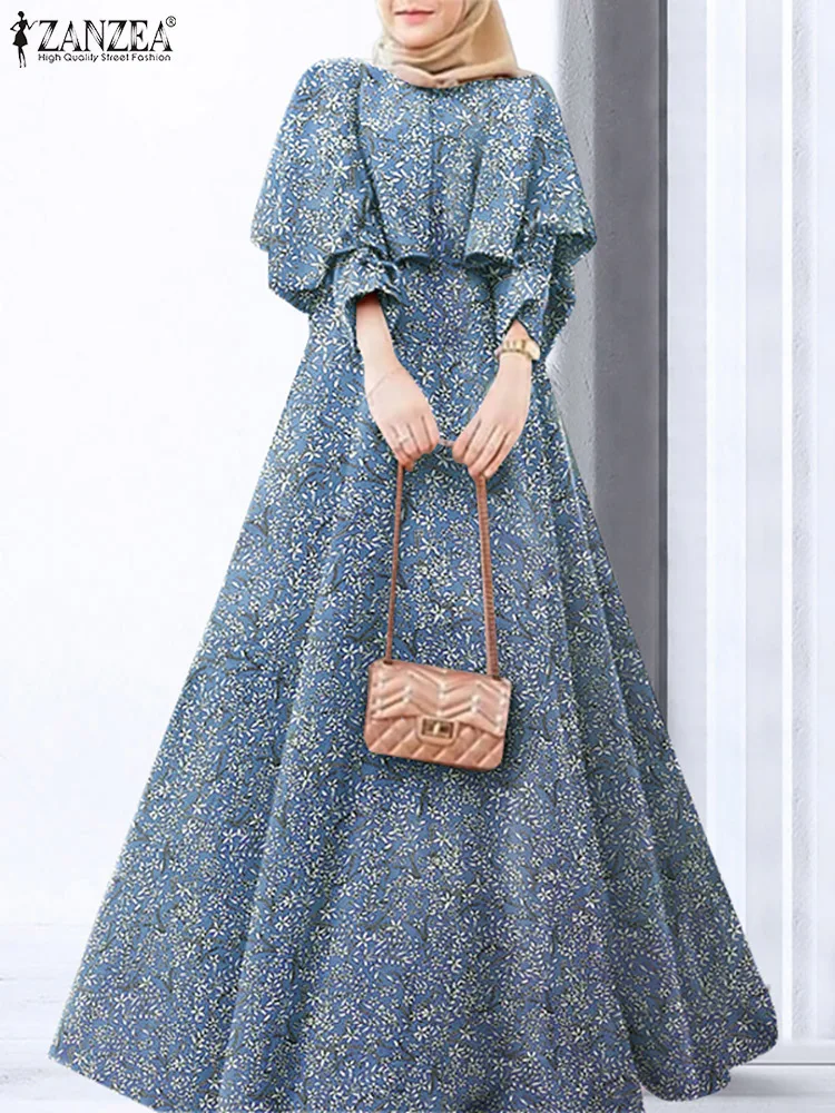 

ZANZEA Spring Women Long Sleeve Floral Printed Maxi Sundress Casual Bohemian Muslim Vestidos Robe Dubai Turkey Abaya Hijab Dress