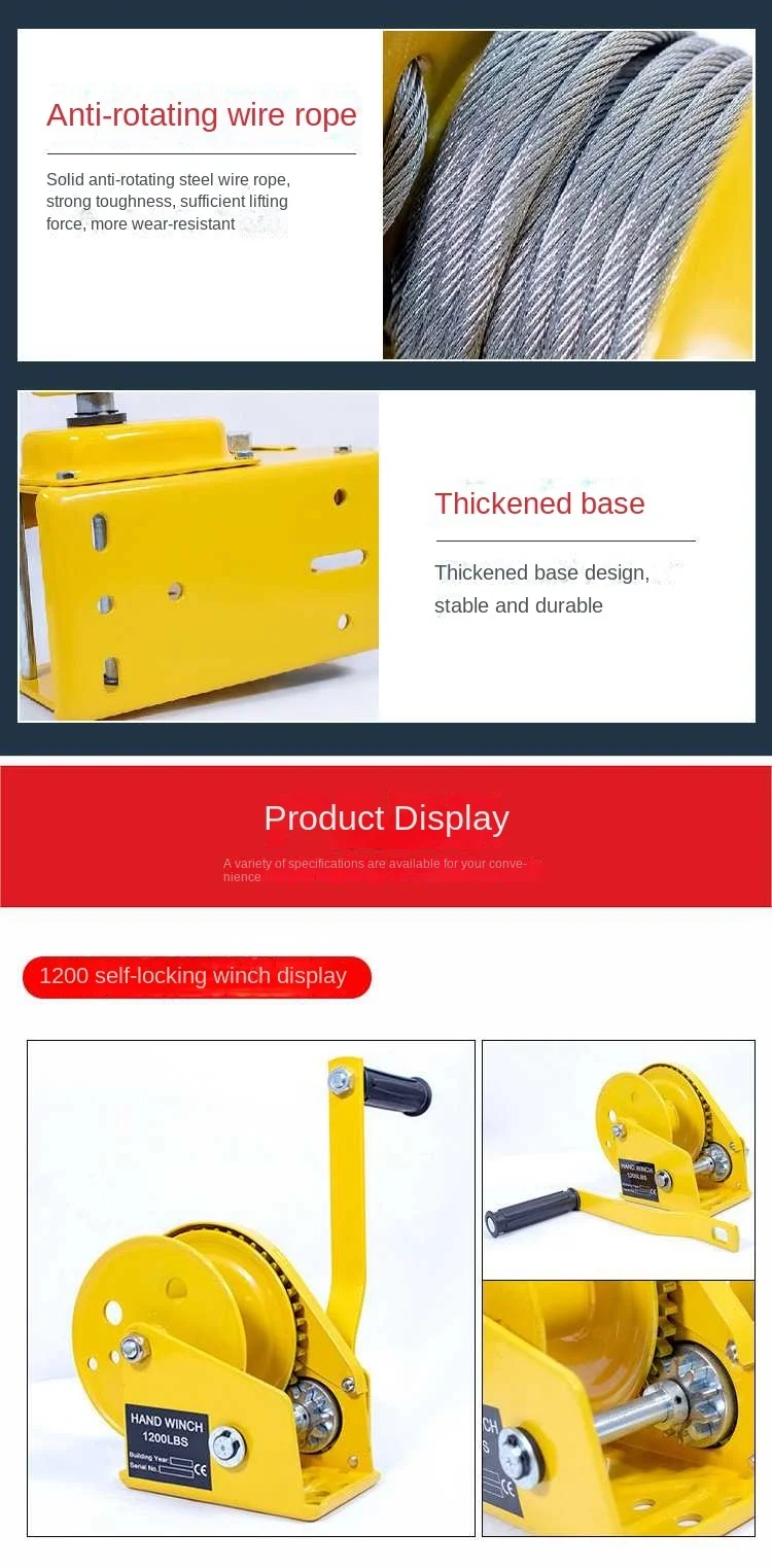S50a7f2eb785e4a4db93b84b9adfe3e660 2600Pounds, 40m, 3m/min Wirerope Hand Operated Winch Alloy Steel Manual Traction Hoist Winch Crane Bidirectional Self-locking Jack Mallzona