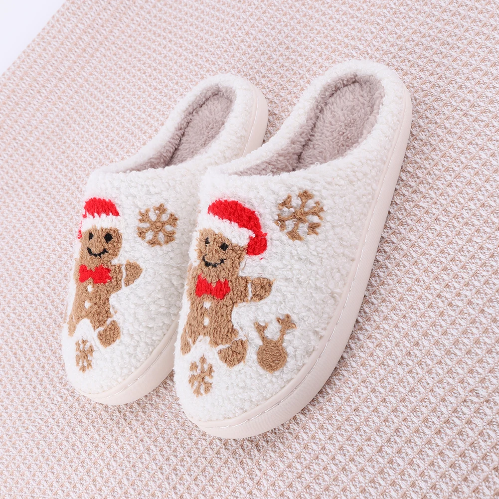 Women Christmas Gingerbread Men's Shoes Cute Winter Warm Plush Non-Slip Slippers Exquisite Home Office Building Christmas Gift