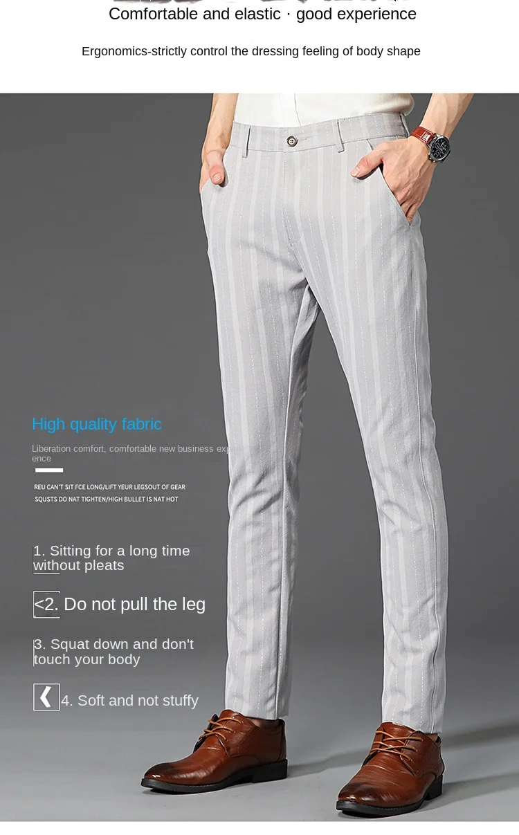 Description Picture 6 of itemBusiness Long Pants Men's New 2024 Elastic Striped Slim Fit Suit Pants Men's Young and Middle-Aged Casual Men's Clothing