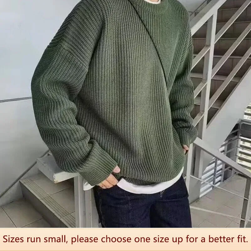 New Men S Loose Casual Round Neck Knitted Sweater