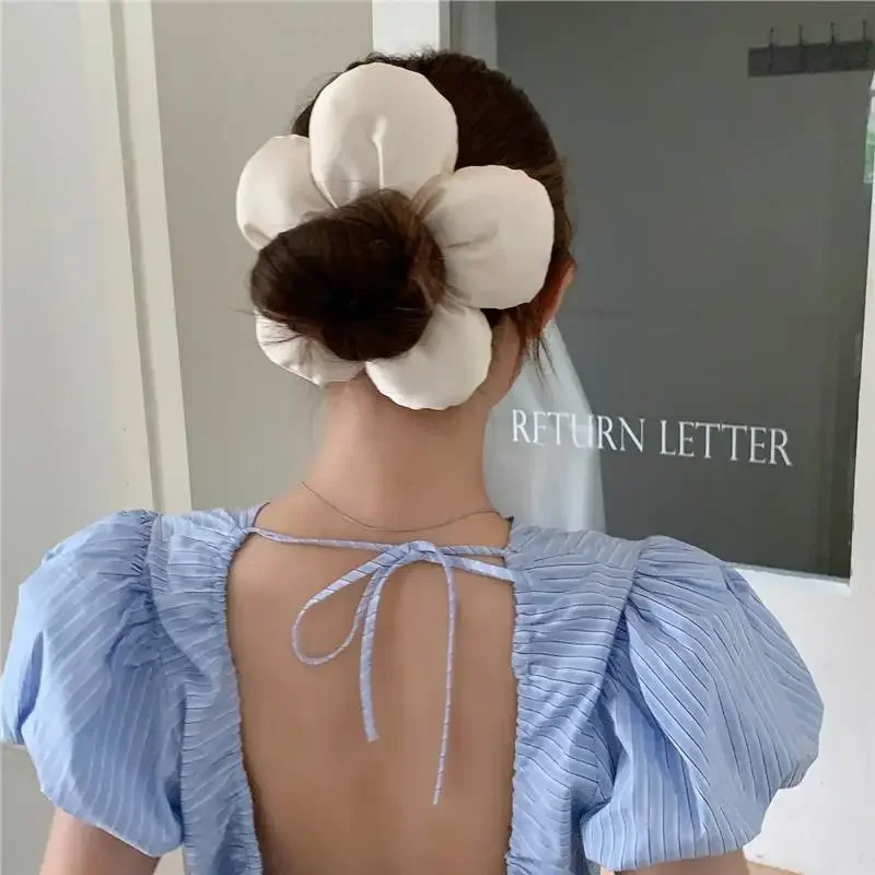Extra Large Flower Elastic Hair Tie For Women Solid Color Rubber Bands Headband Scrunchie Ponytail Holder Hair Accessories 4