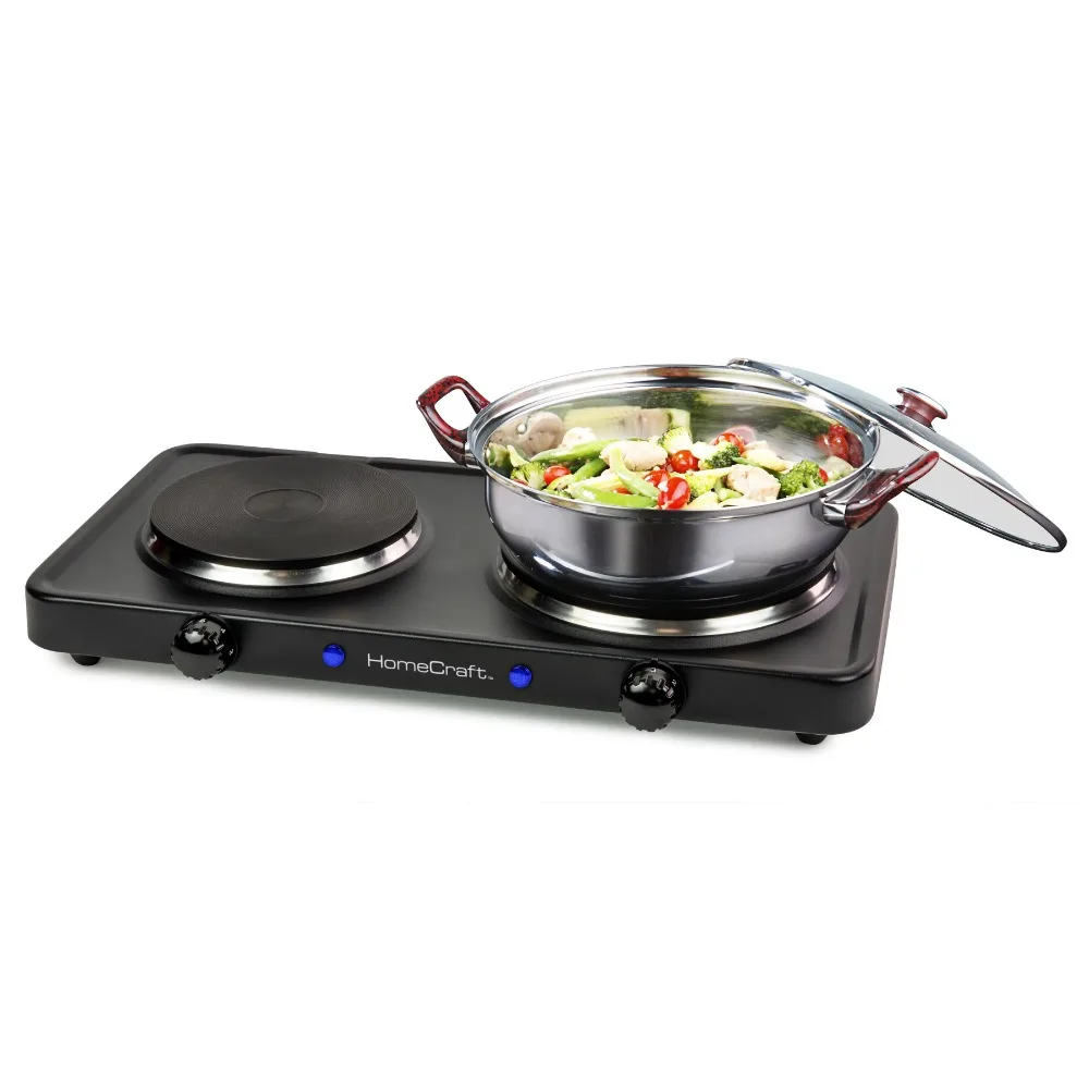 Double Burner Electric Stove Boiler Adjustable Temperature Control 1500-Watts Portable Countertop Hot Plate Induction Cooker