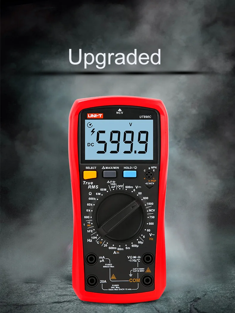 

Цифровой мультиметр UT890C UT890D +, 6000 отсчетов, ручной Амперметр частоты, температуры, напряжения, переменного/постоянного тока, DMM, конденсатор, тестер, Бесконтактный индикатор напряжения