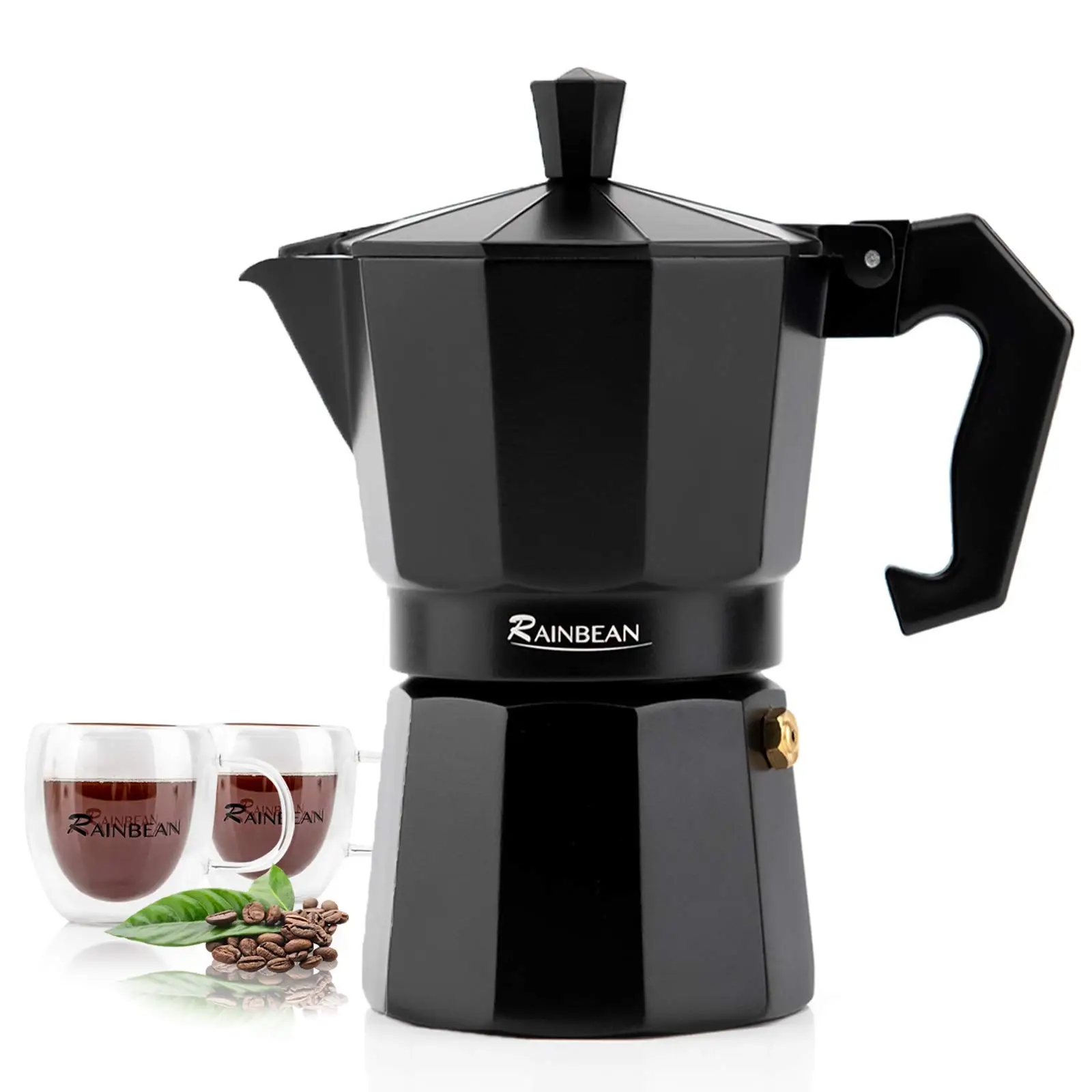 

Italian Espresso Maker Cup Moka Pot Classic Cafe Maker Percolator Coffee Maker for Aluminum Black Gift package with 2 cups