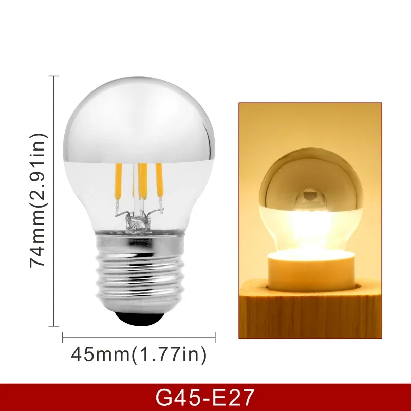 Mirror Silver Retro Edison LED Light Bulb - Vintage Filament with Warm White Lighting