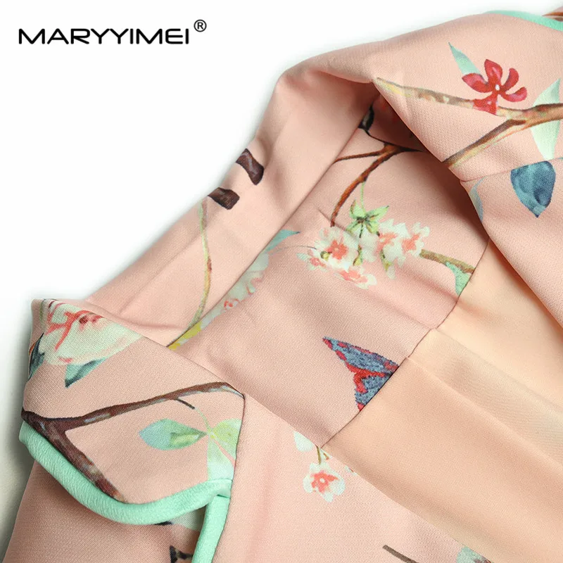 MARYYIMEI Fashion Runway Spring Pants suit Women Single button Long sleeve Flower print Jacket and pants Two Pieces Set