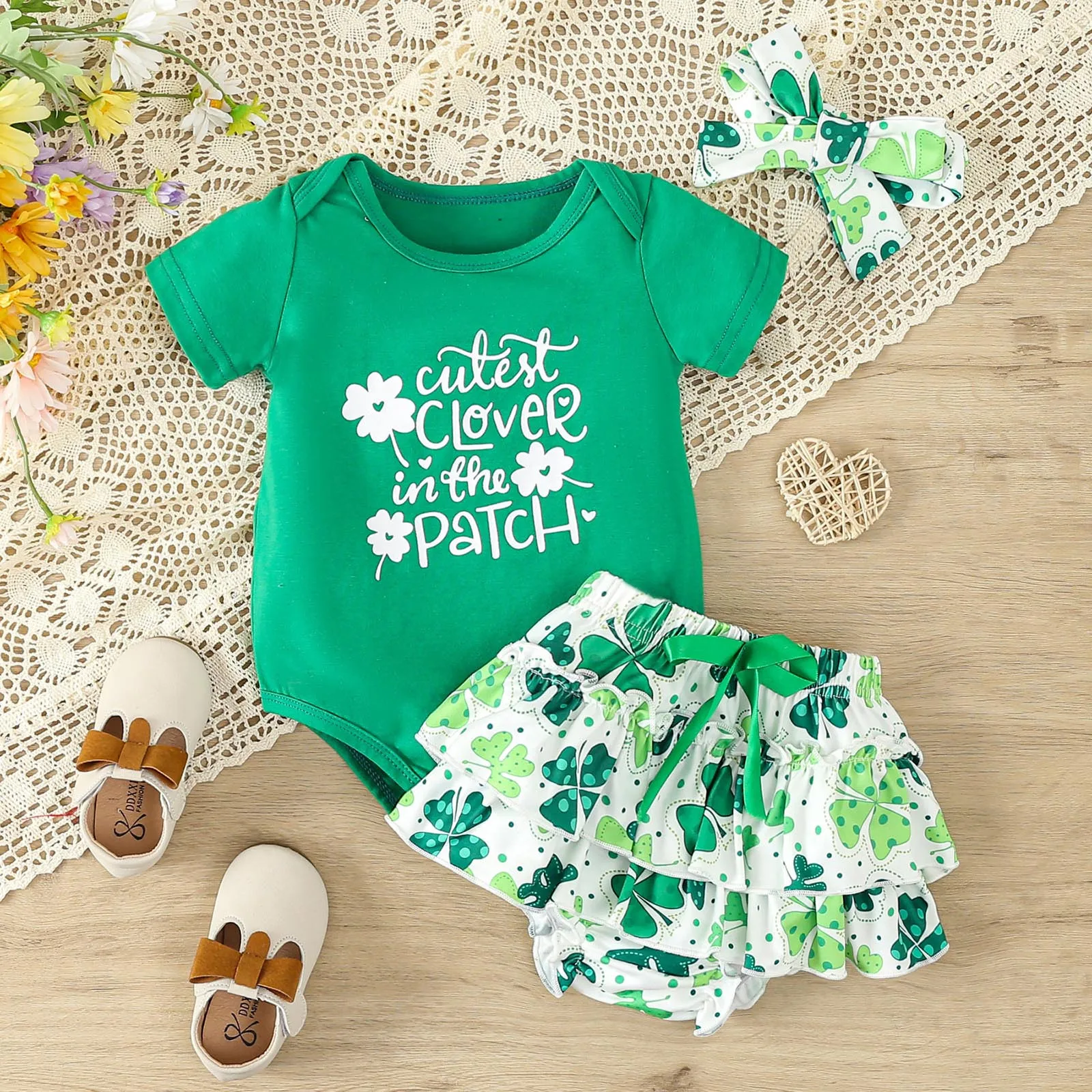 

Infant Boys Girls Short Sleeve St.Patric.k's Day Romper Bodysuits Ruffles Shorts Outfits
