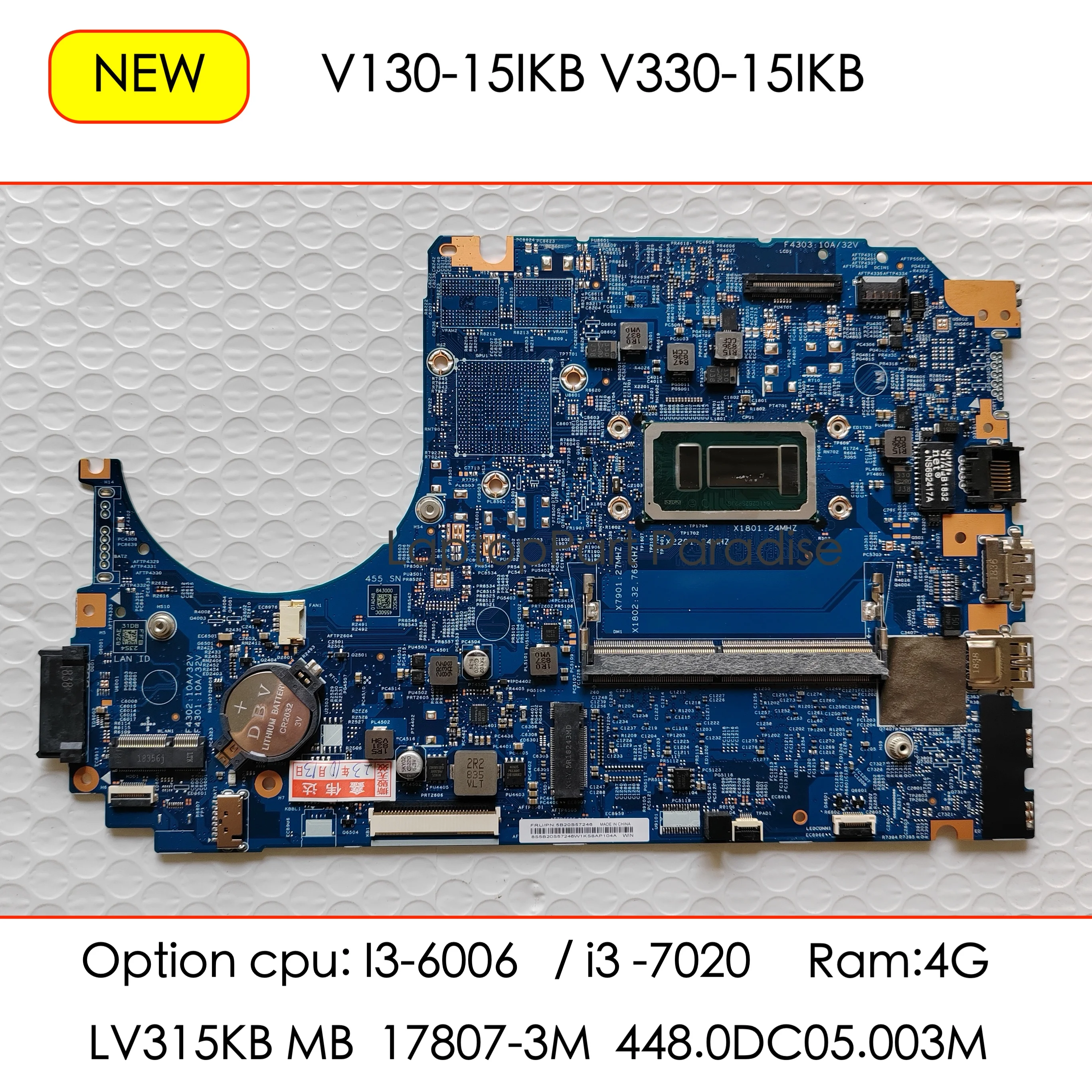 

LV315KB MB 17807-3M 448.0DC05.003M For Lenovo V130-15IKB V330-15IKB Laptop Motherboard