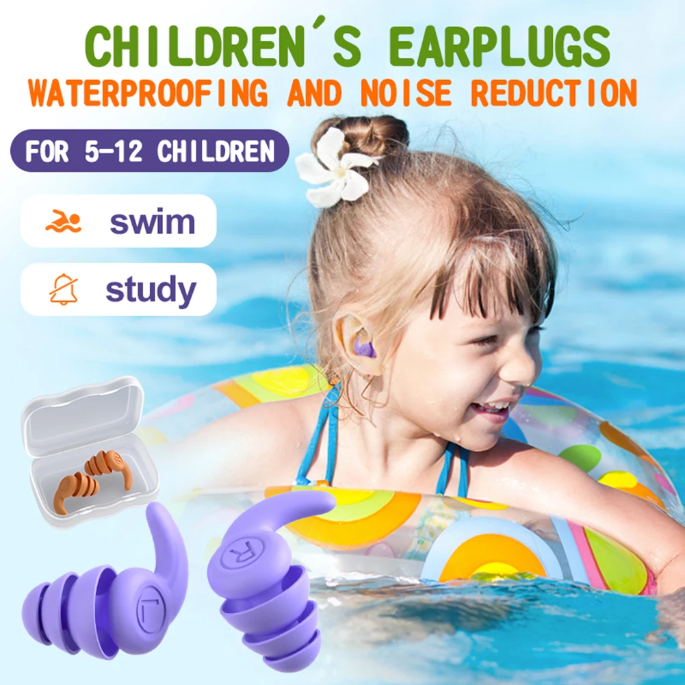 Swimming Silicone Ear Protector Three-Layer Noise-Reducing Earplugs Sound Insulation Cap Waterproof Washable for Children Adult
