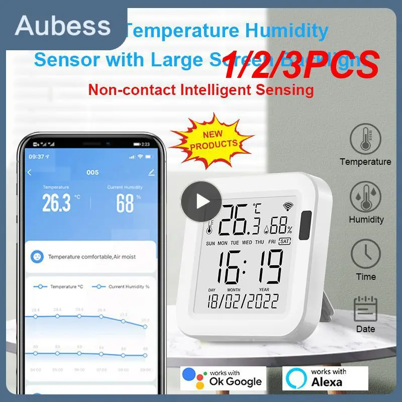 

1/2/3PCS Tuya Temperature and Humidity Smart Sensor With Backlight for Smart Home var WiFi SmartLife Work with Alexa