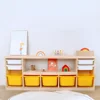 Wooden Closed Back Kids Bookshelf Freestanding Bookcase Modern Display Cabinet Shelf with Drawers Children Toy Storage Cabinet 2