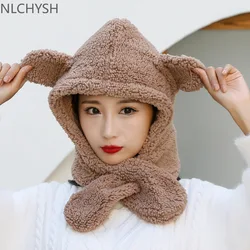 Women Autumn Winter Thick Warm Scarf Beanies Cap Hats Cute Lady Neck Warm Outdoor Rabbit With Ear Cap Hat For Women