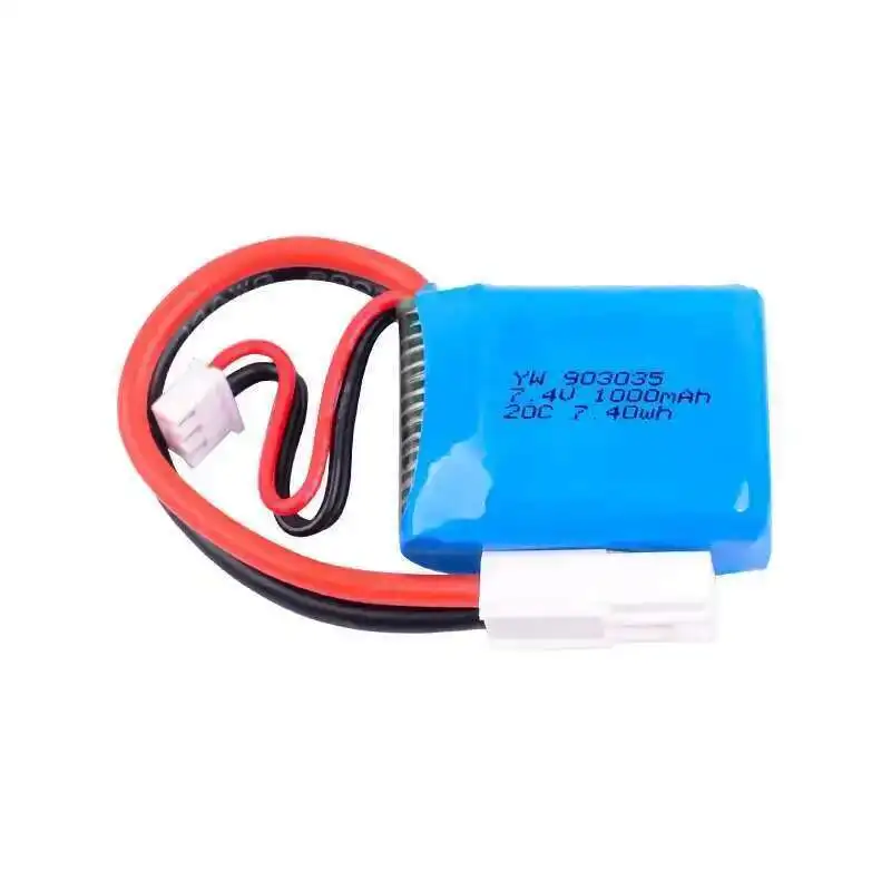 Batterie LiPo 1000mAh 7.4V pour bateau RC UDI901/904 vue de dessus montrant les étiquettes
