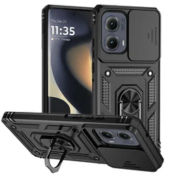 Enhanced Shockproof Armor Case with Magnetic Ring Holder and Camera Protection - Durable Back Cover - Moto G 5G (2024) (Black)
