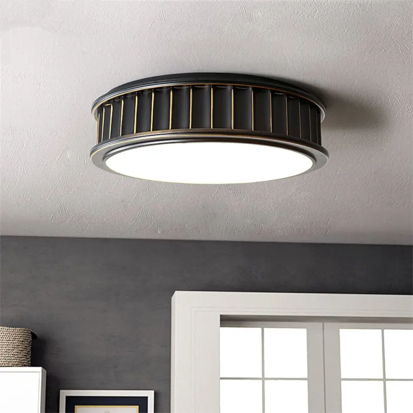 

American style black round ceiling lights master bedroom lamp designer study living room country vintage round ceiling lamps